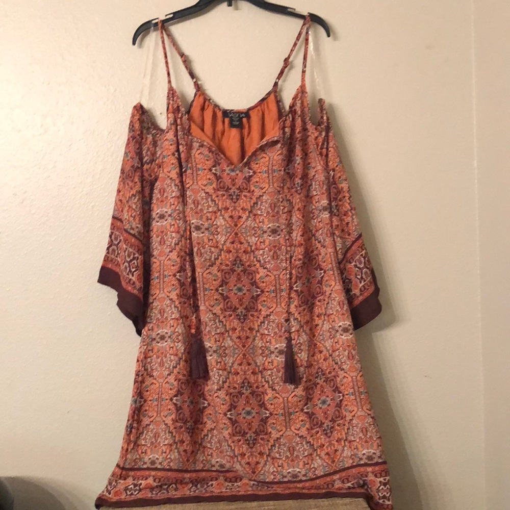 EUC orange dress with Mandala print w/teal accents